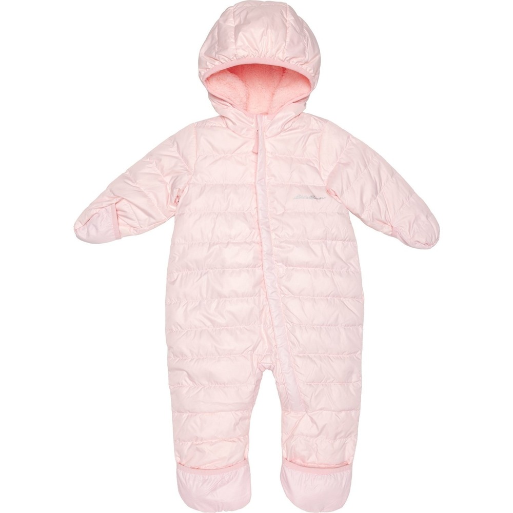 Eddie Bauer Pink Down Sherpa Lined Hooded Snowsuit Kids 12-18M Winter Bunting